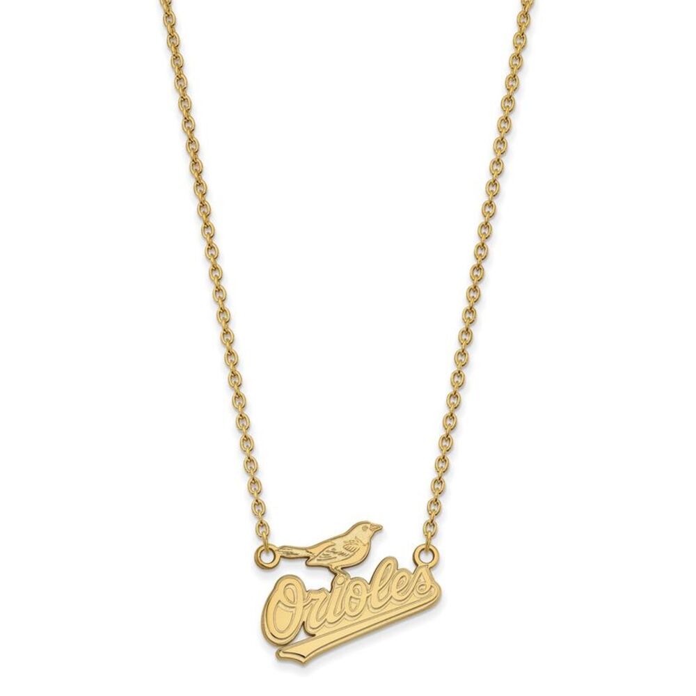 14K Gold Plated S.S. MLB Baltimore Orioles LG Script Necklace, 18 Inch